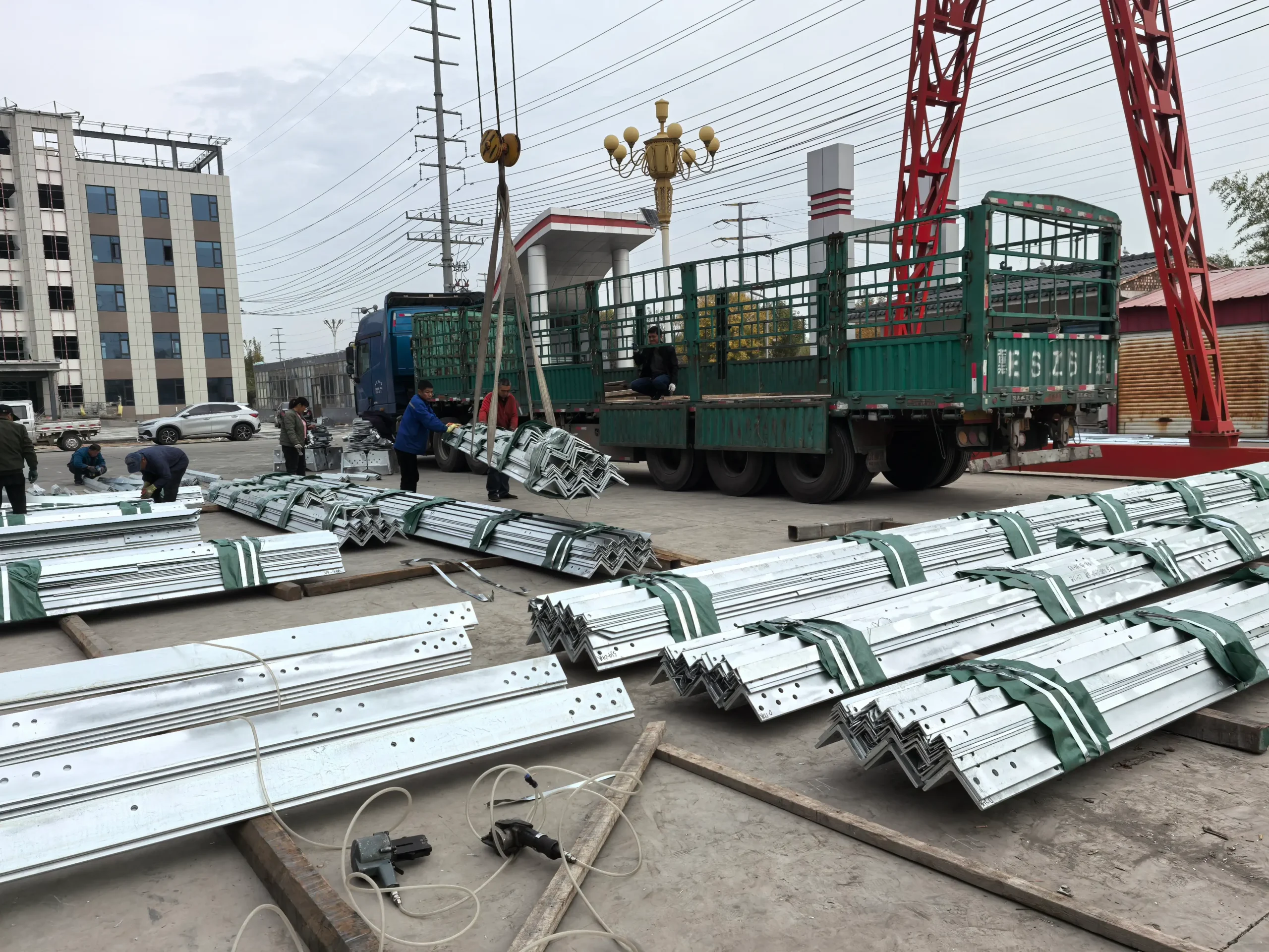 Factory yard with guardrail bundles ready for loading