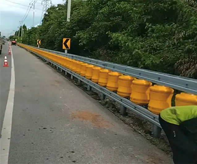 Installed roller barrier guardrail