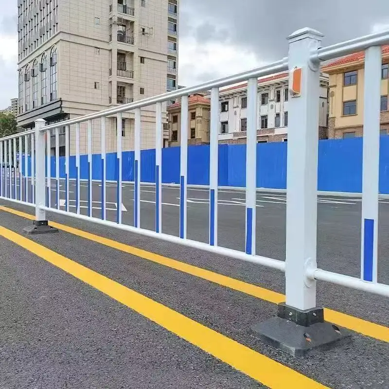 White city guardrail on urban road