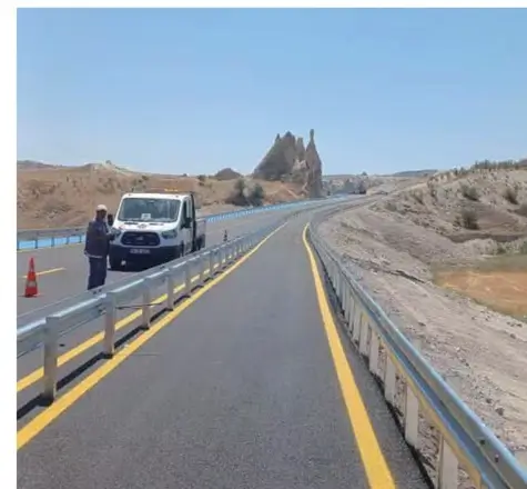 Highway guardrail installed on open road