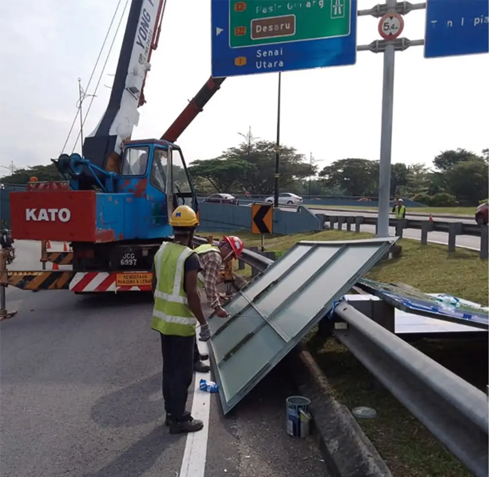 Guardrail installation on a road project